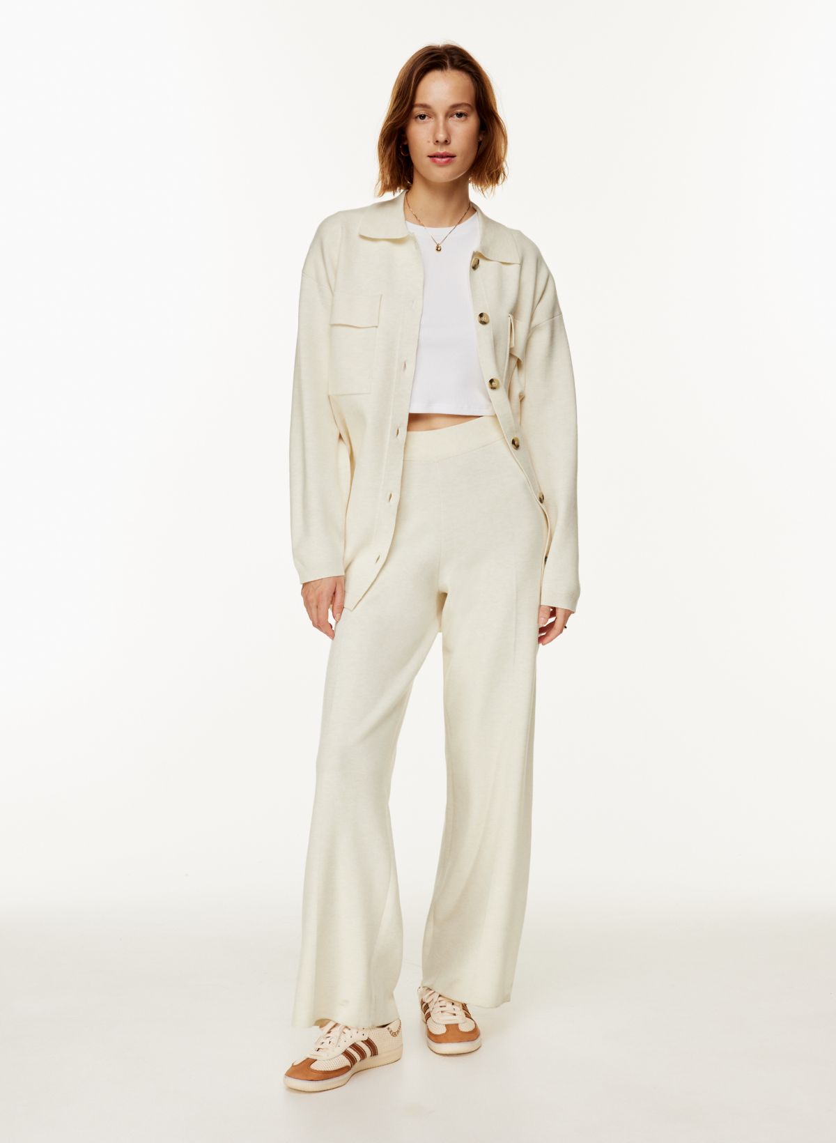 ZARA HIGH-WAISTED GOLD BUTTON PANTS WIDE LEG WHITE MEDIUM ** NEW WITH FLAW