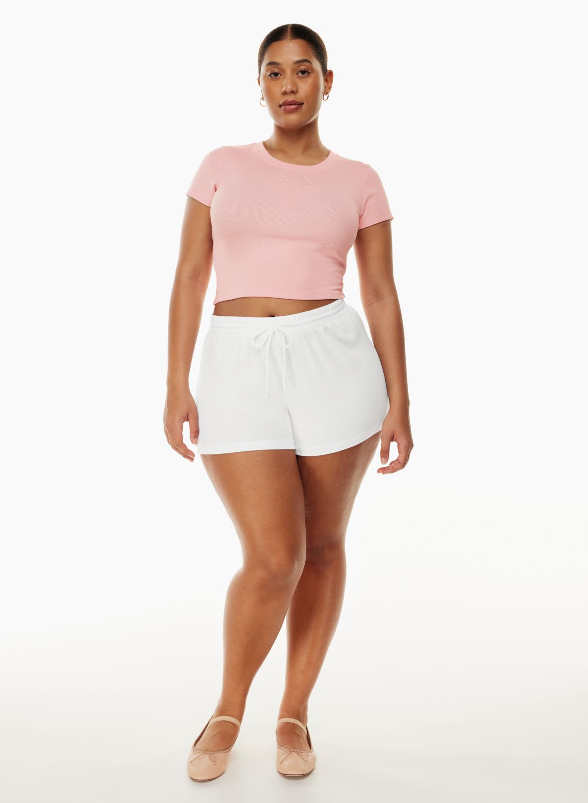 Restful Soft Rib High Waist Mini Shorts in White