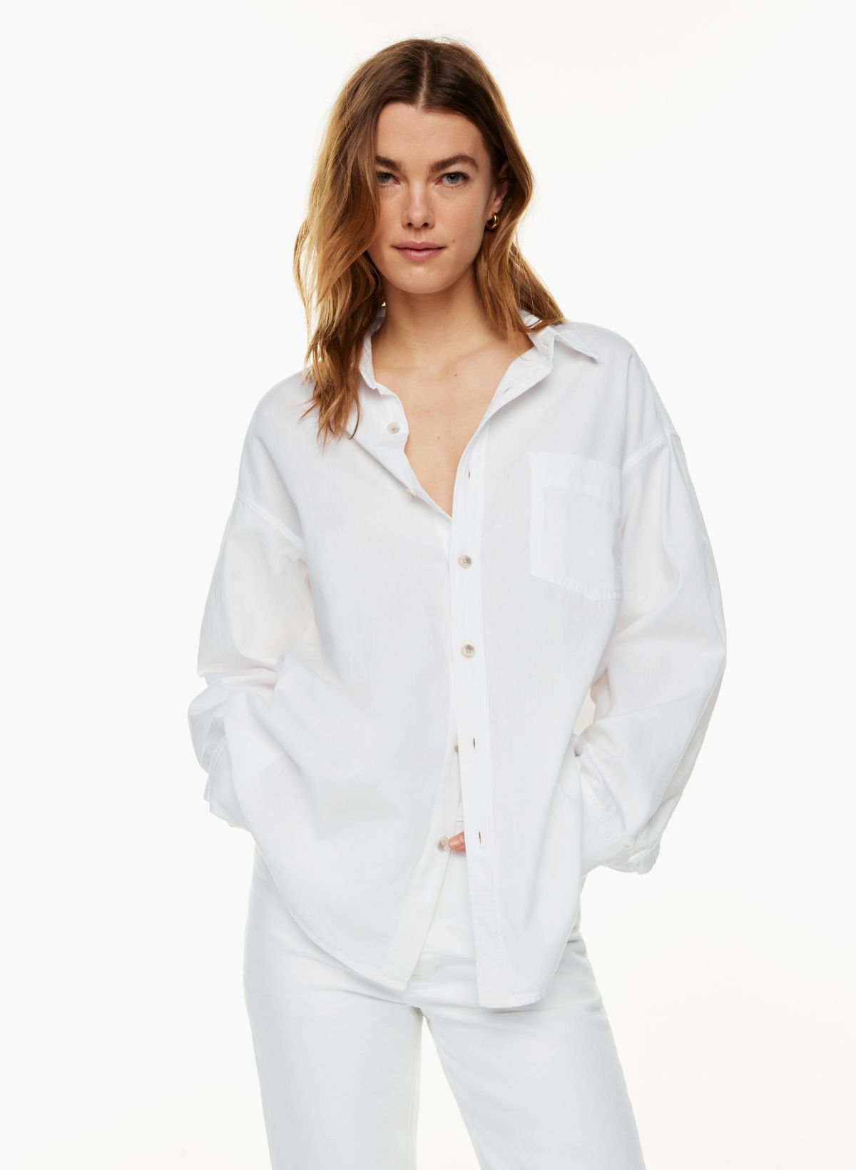 White denim hot sale long sleeve shirt