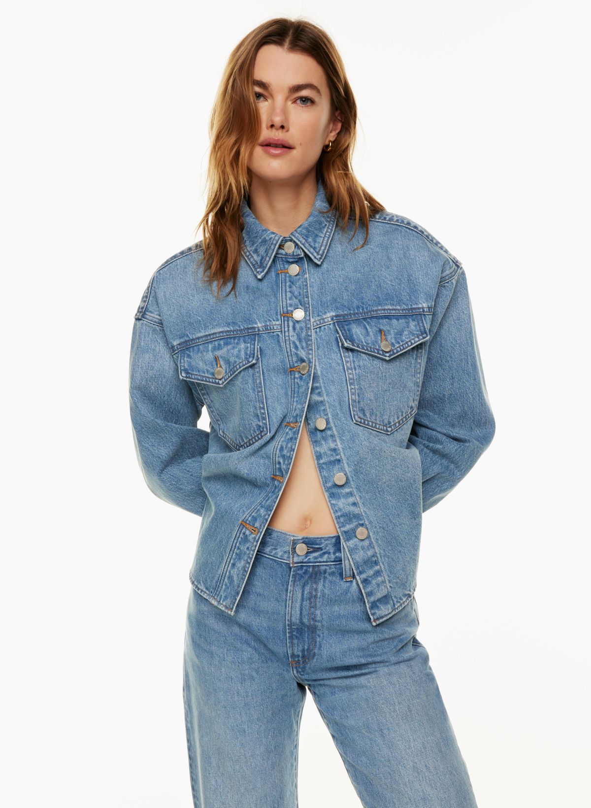 Jean jacket as a hot sale shirt