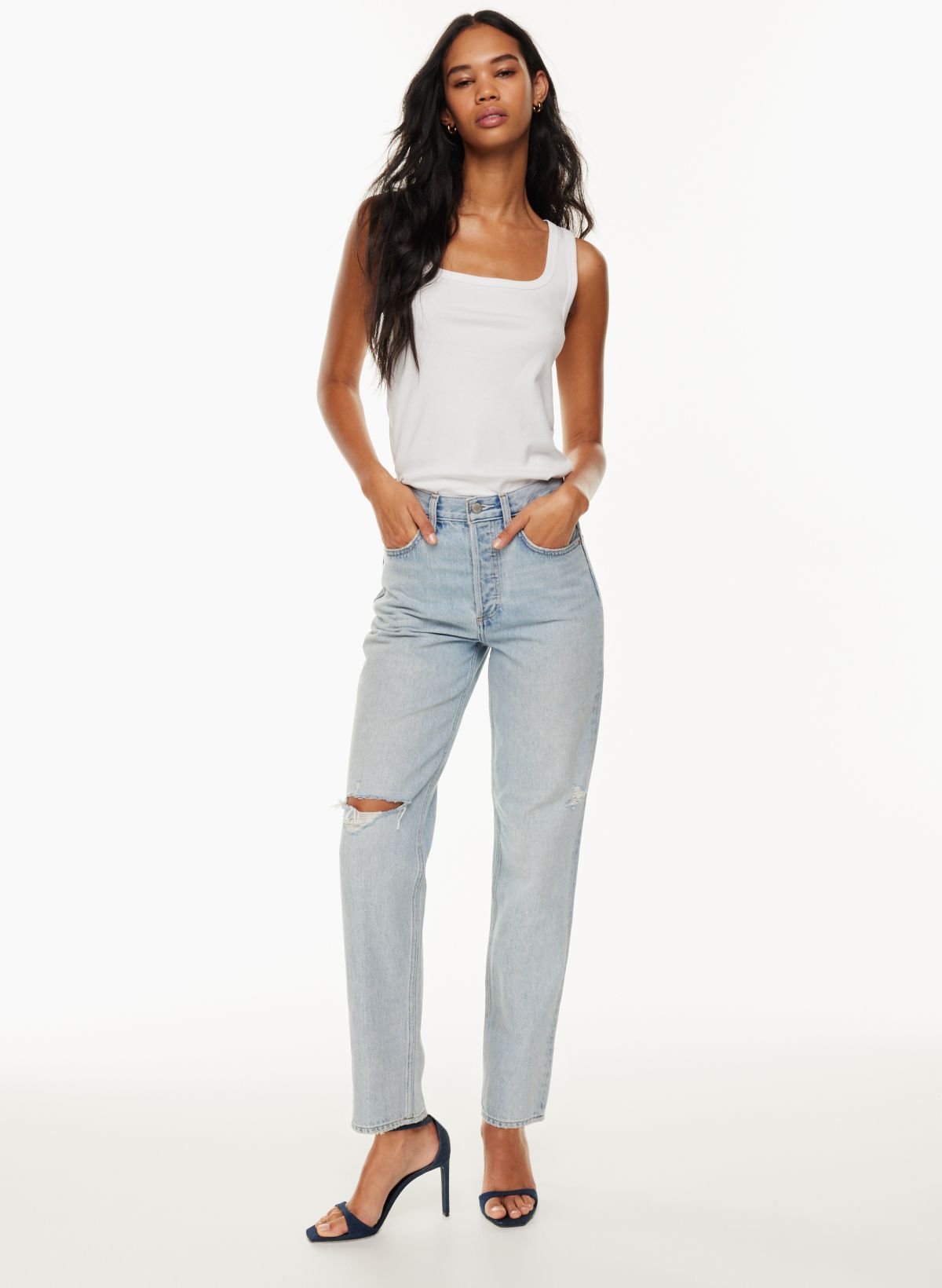 Body Contour Stretch Cotton Bodysuit + '90s Slim Jeans