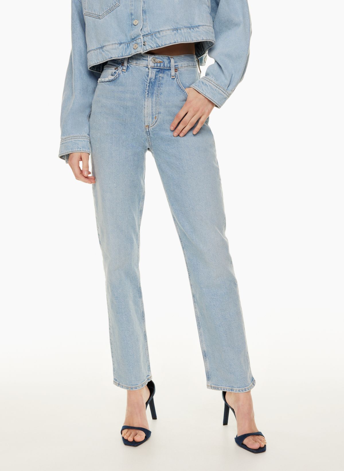 Topshop mid rise straight jeans with raw hem in black