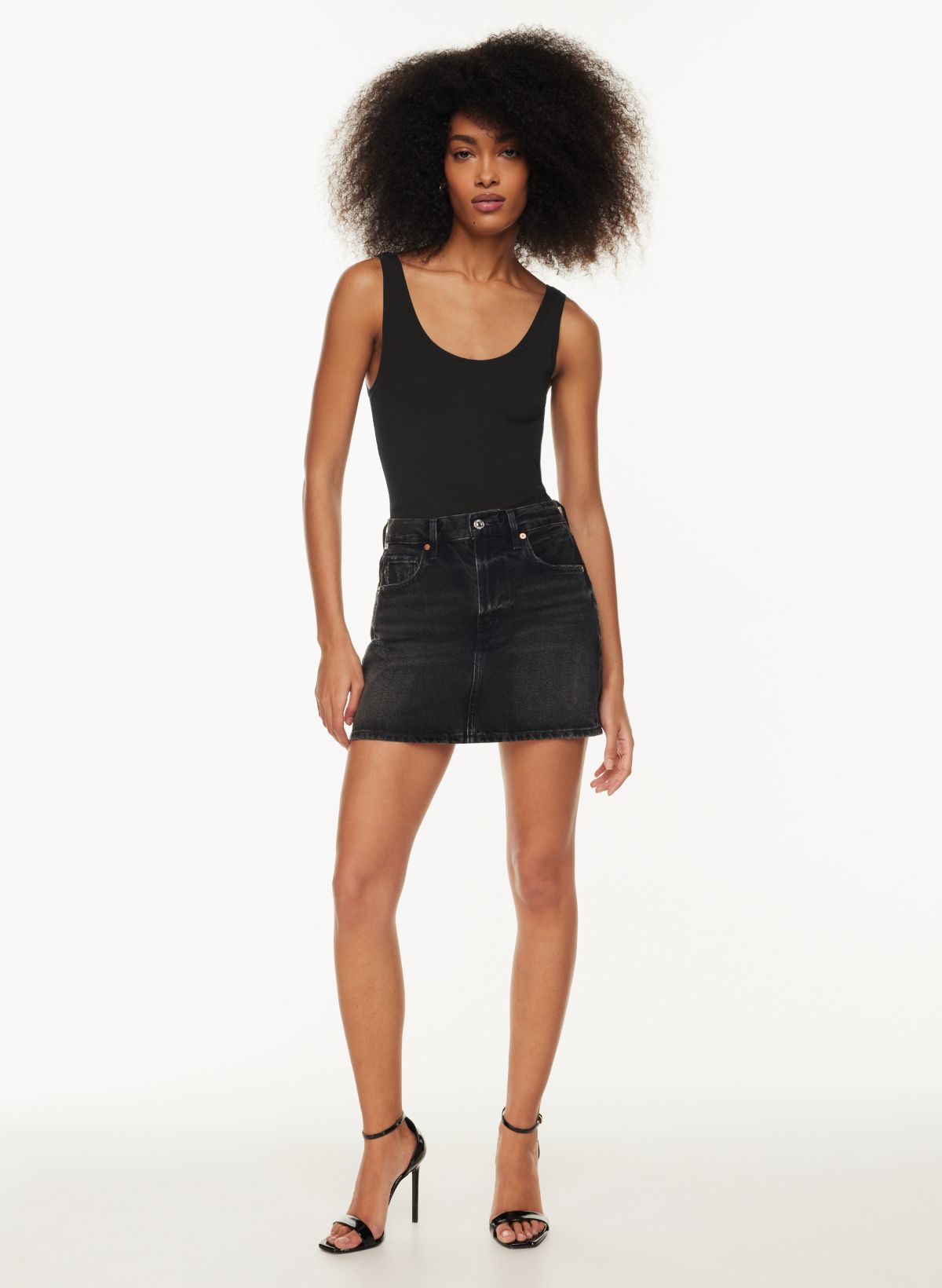 Black denim skirt mini sale