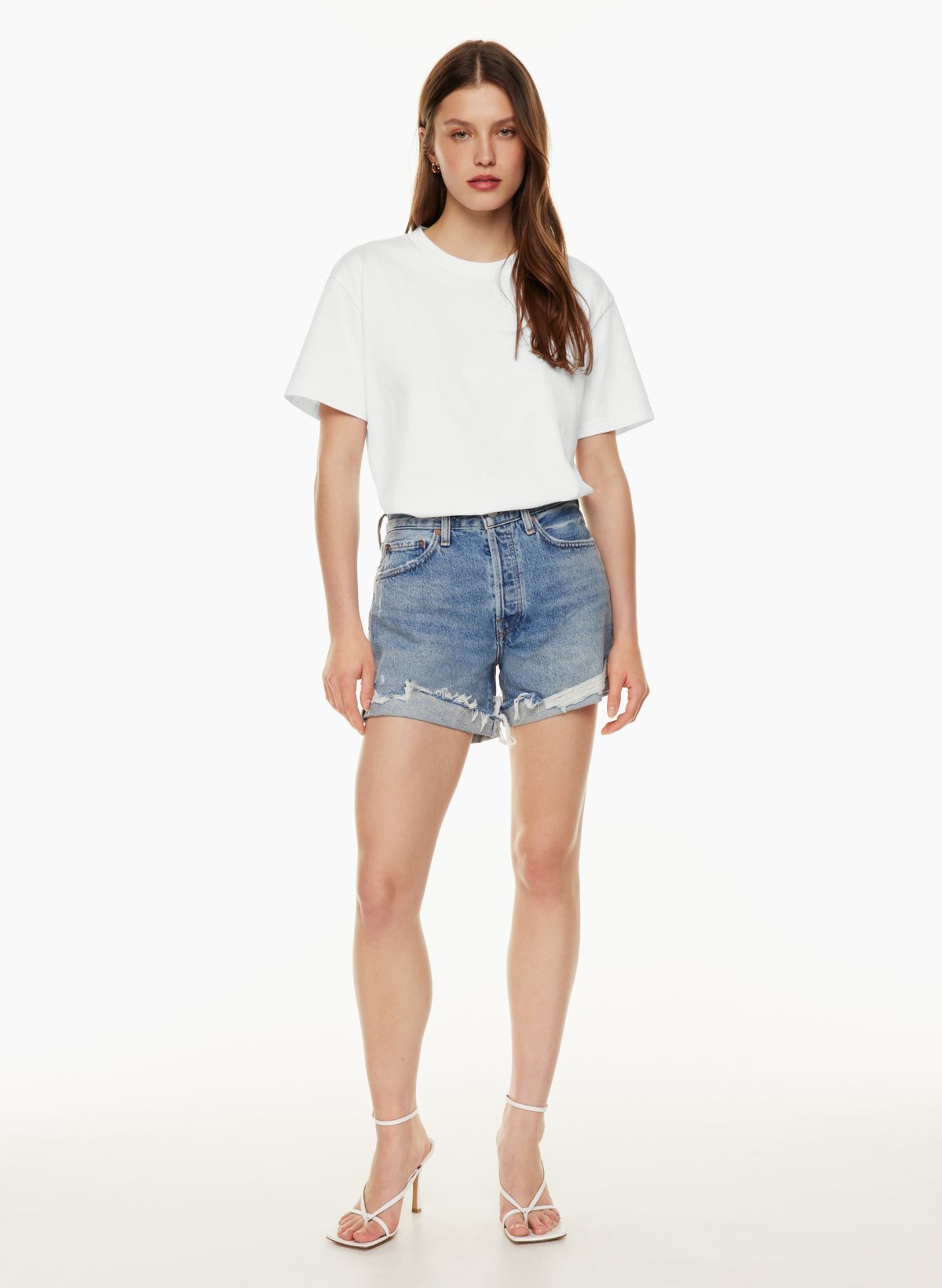 QUEQUE - High Waist Cuffed Denim Shorts