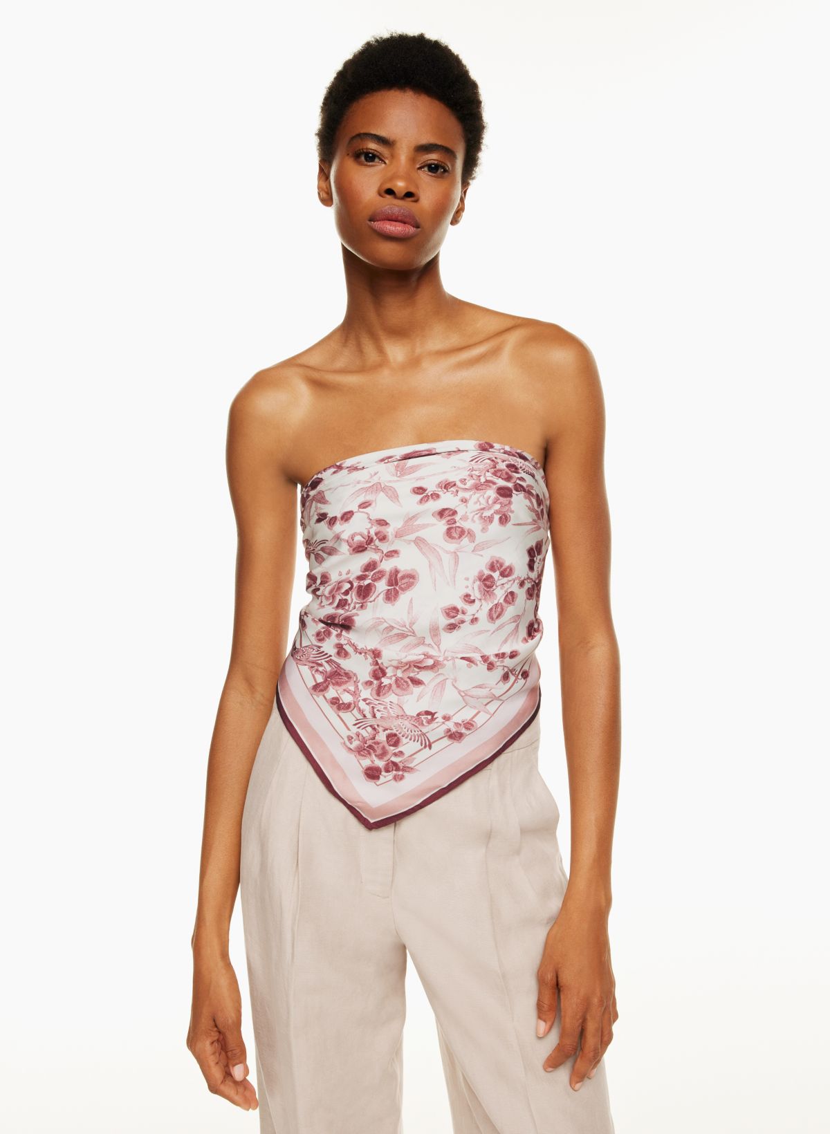 Printed silk-twill halterneck bra top