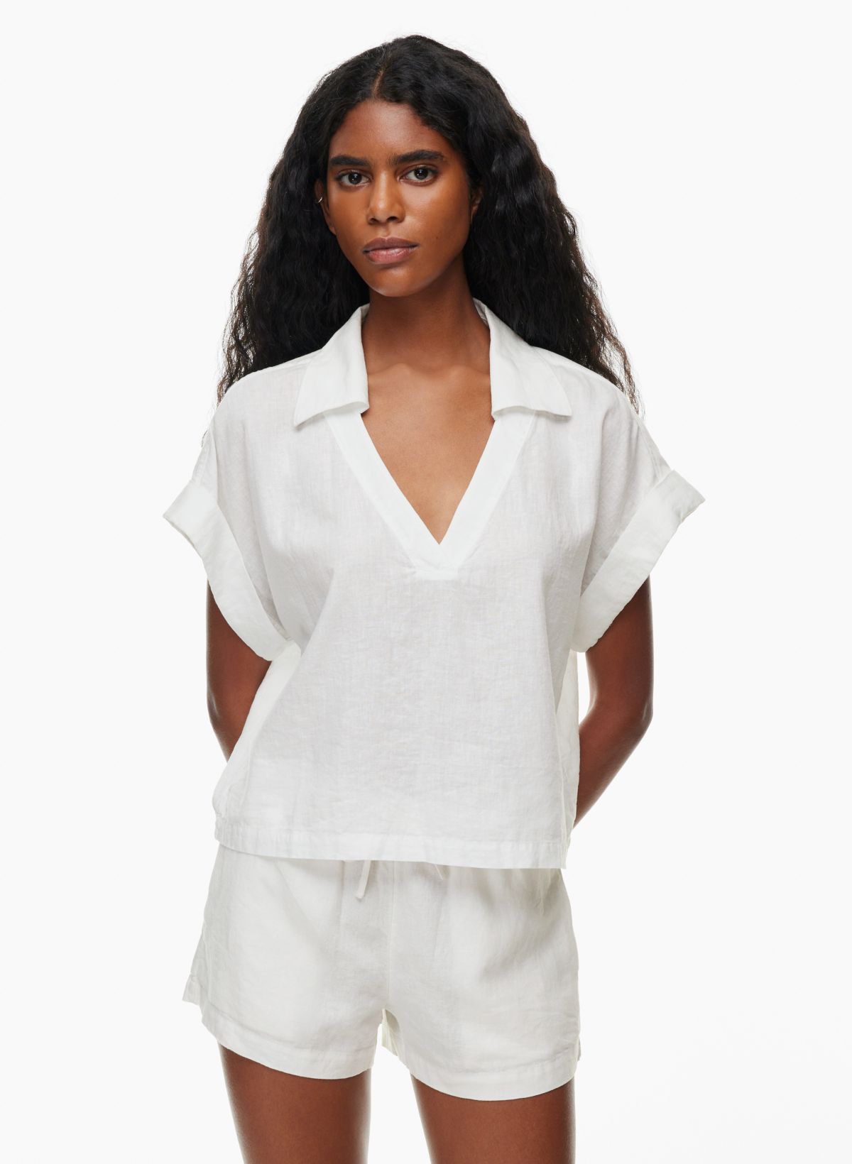 white linen blouse short sleeve