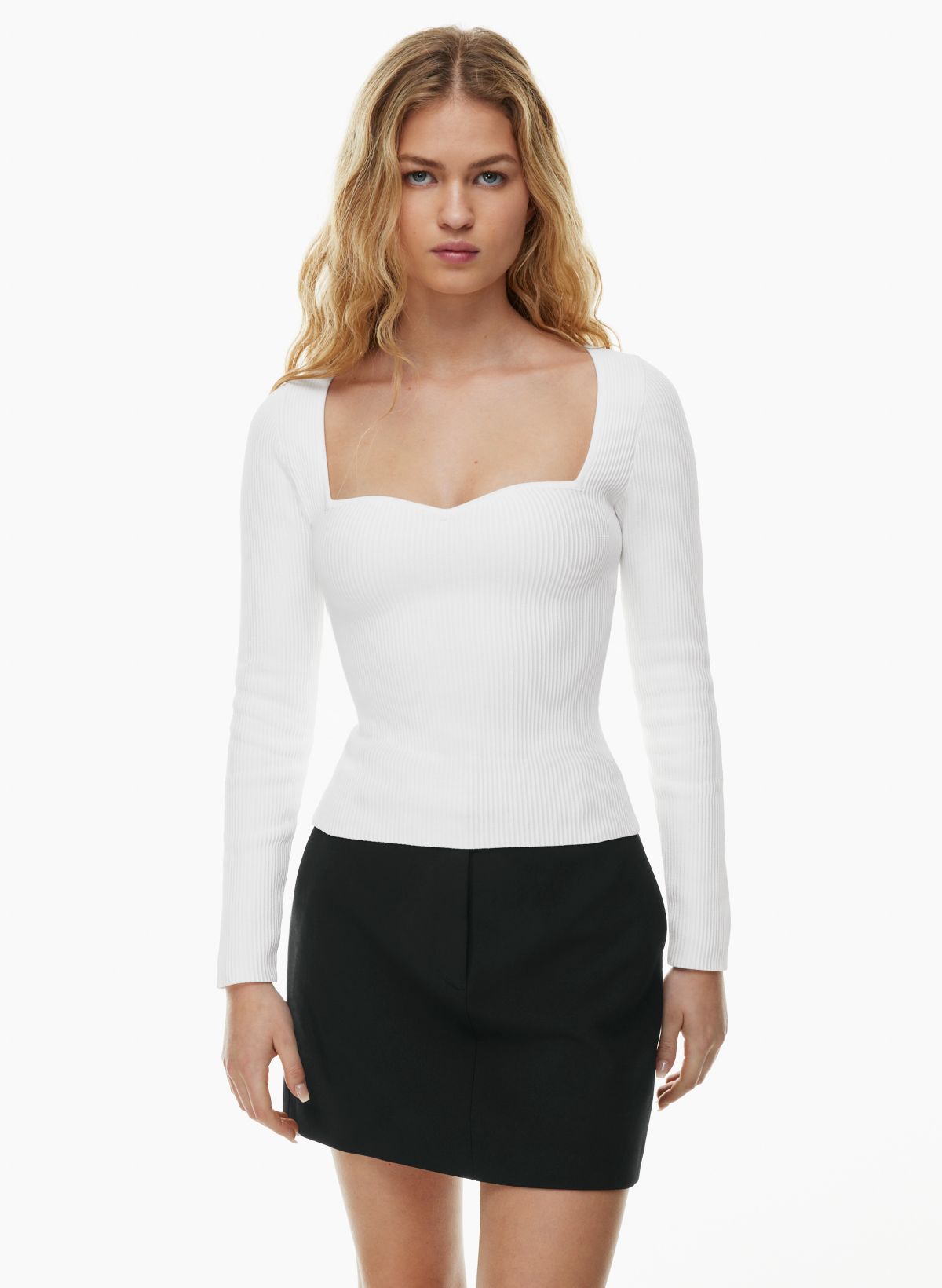  Other Stories sweetheart neckline knit top in white