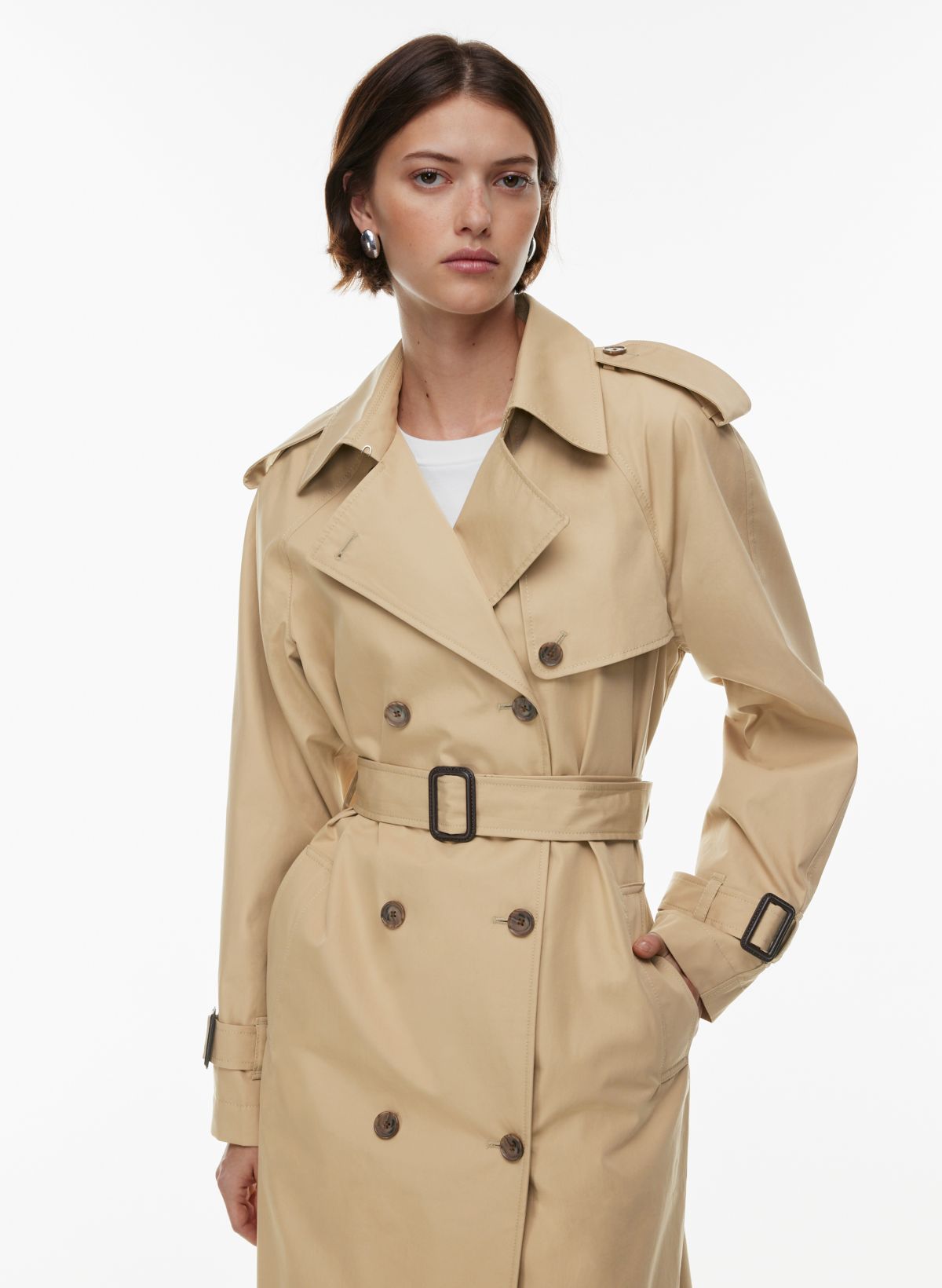 Straight belted trenchcoat with hood beige ladies