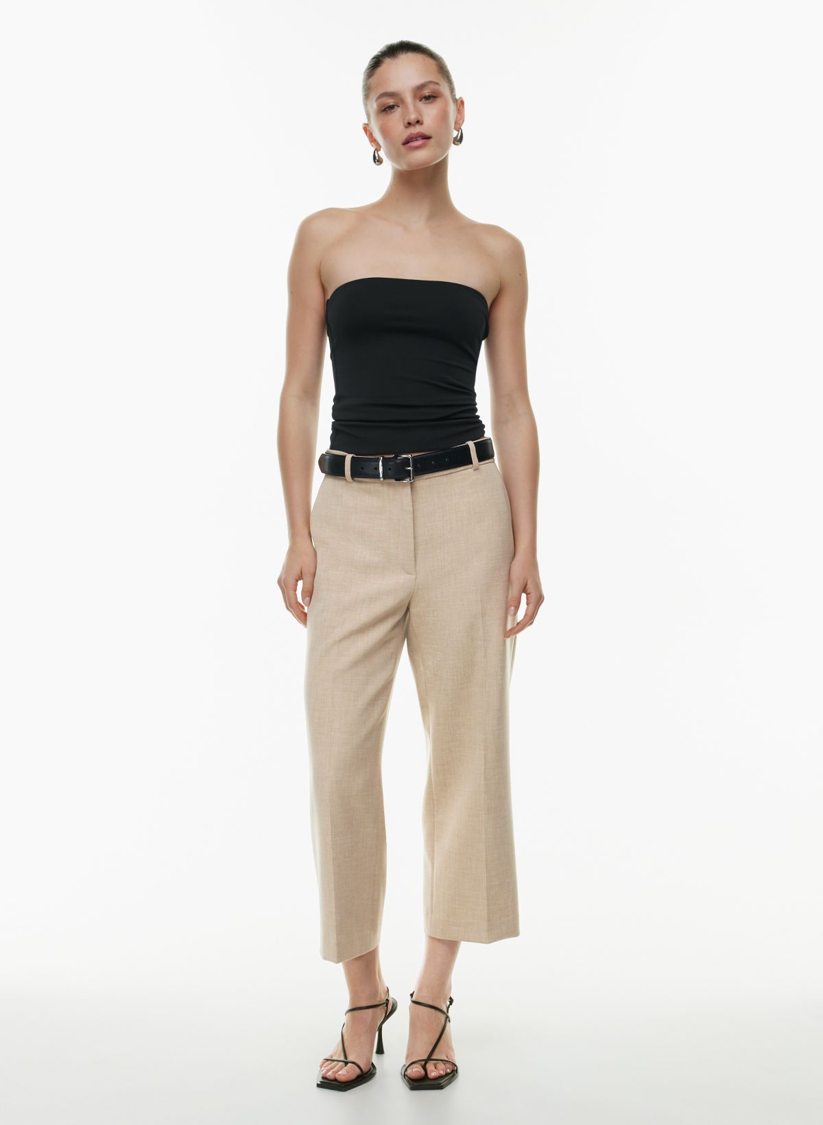 Women's mid rise tapered leg dress pants cropped for a perfect drape