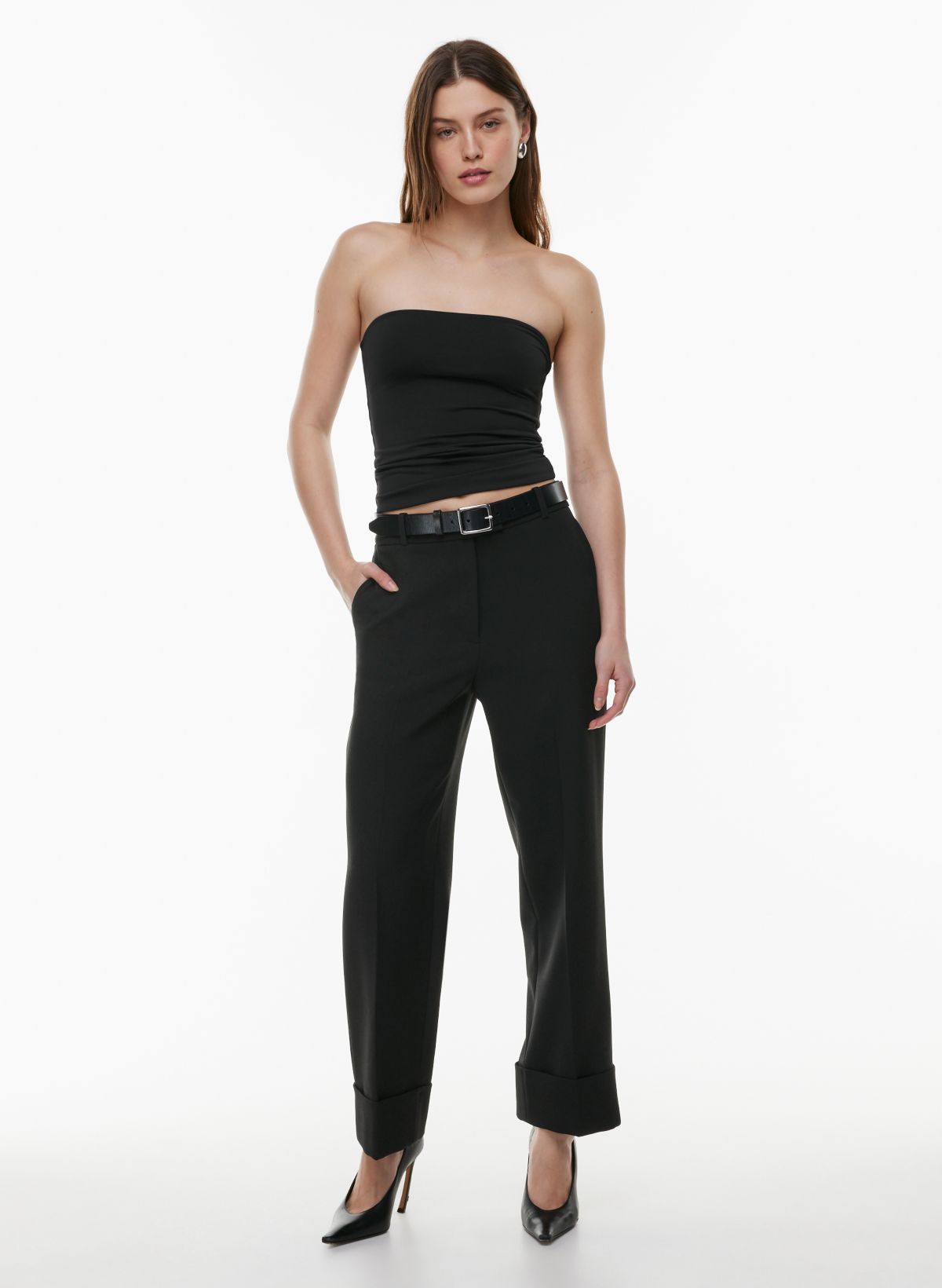 Black Structured Contour Rib Cuffed Detail Leggings