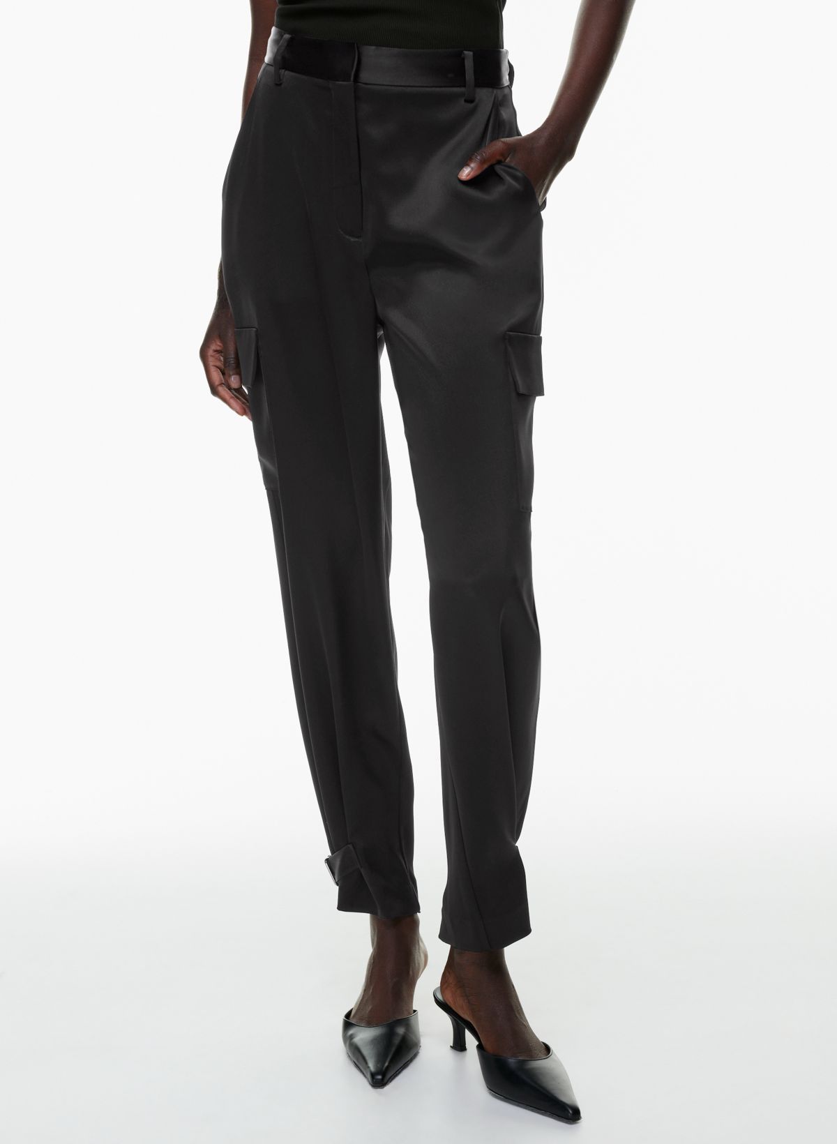 Black Satin Slim Fit Tuxedo Pants w/ Satin Back Pocket