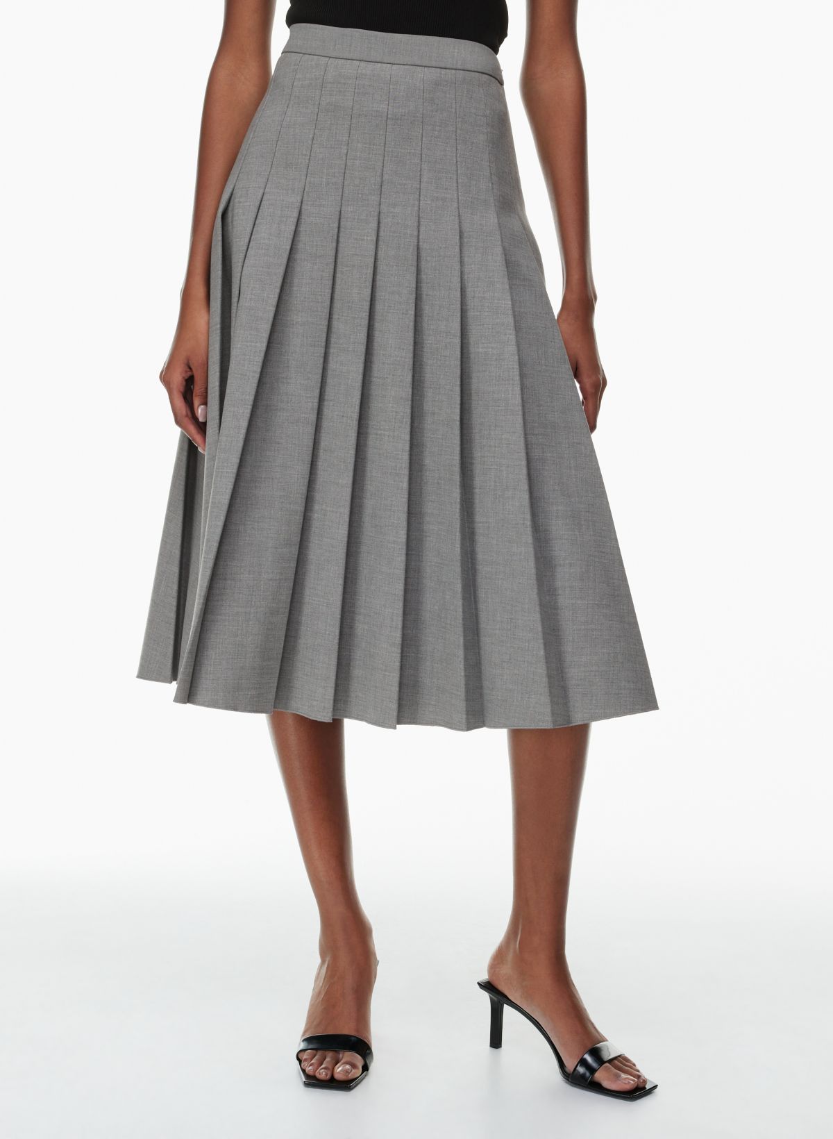 White Stretch Viscose Stripe Below The Knee Pleated Skirt