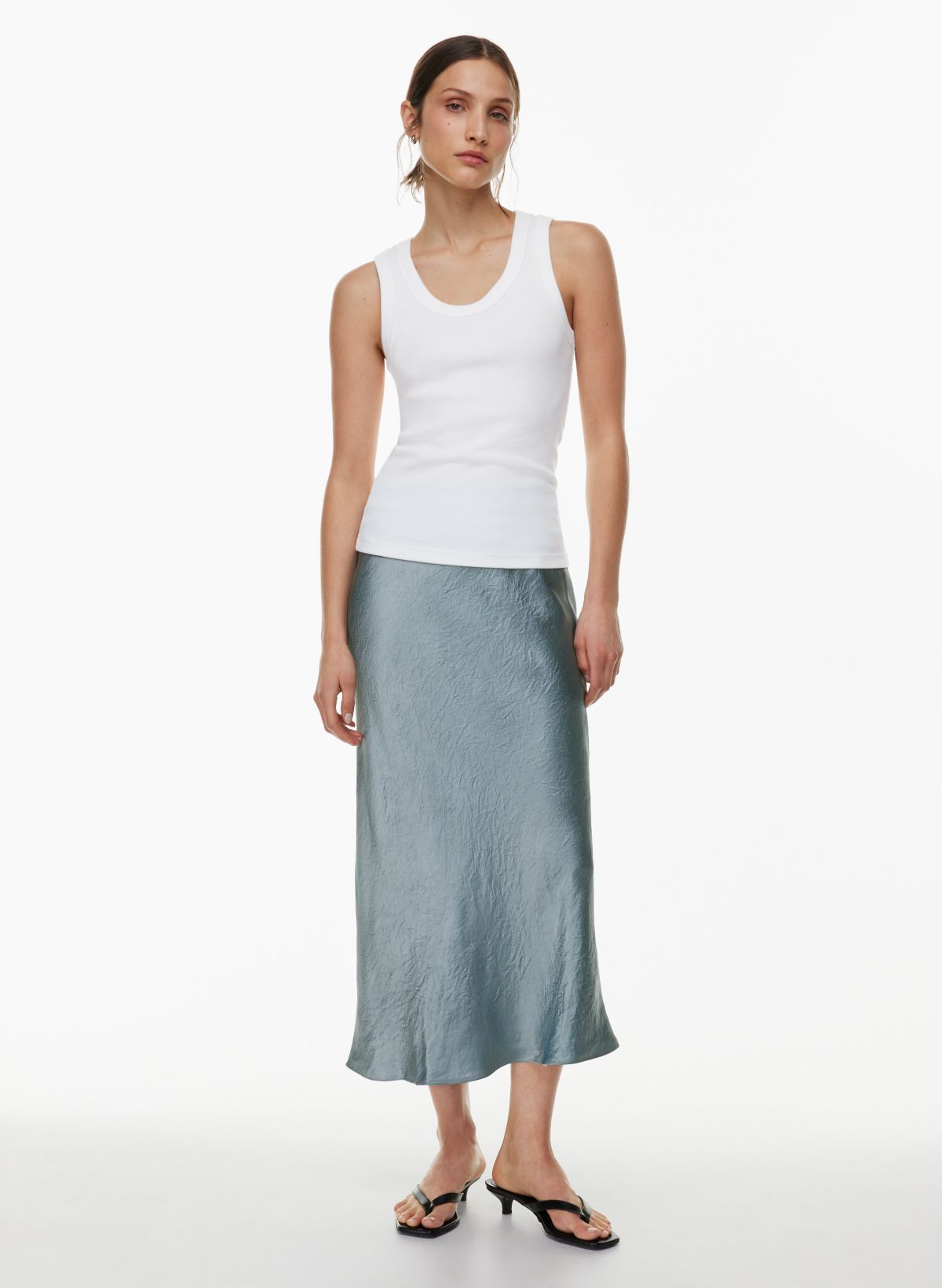 Satin Slip Skirt-Denim Blue