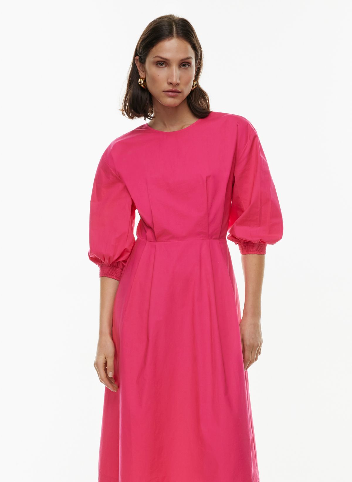 Zara + Poplin Dress with Voluminous Sleeves