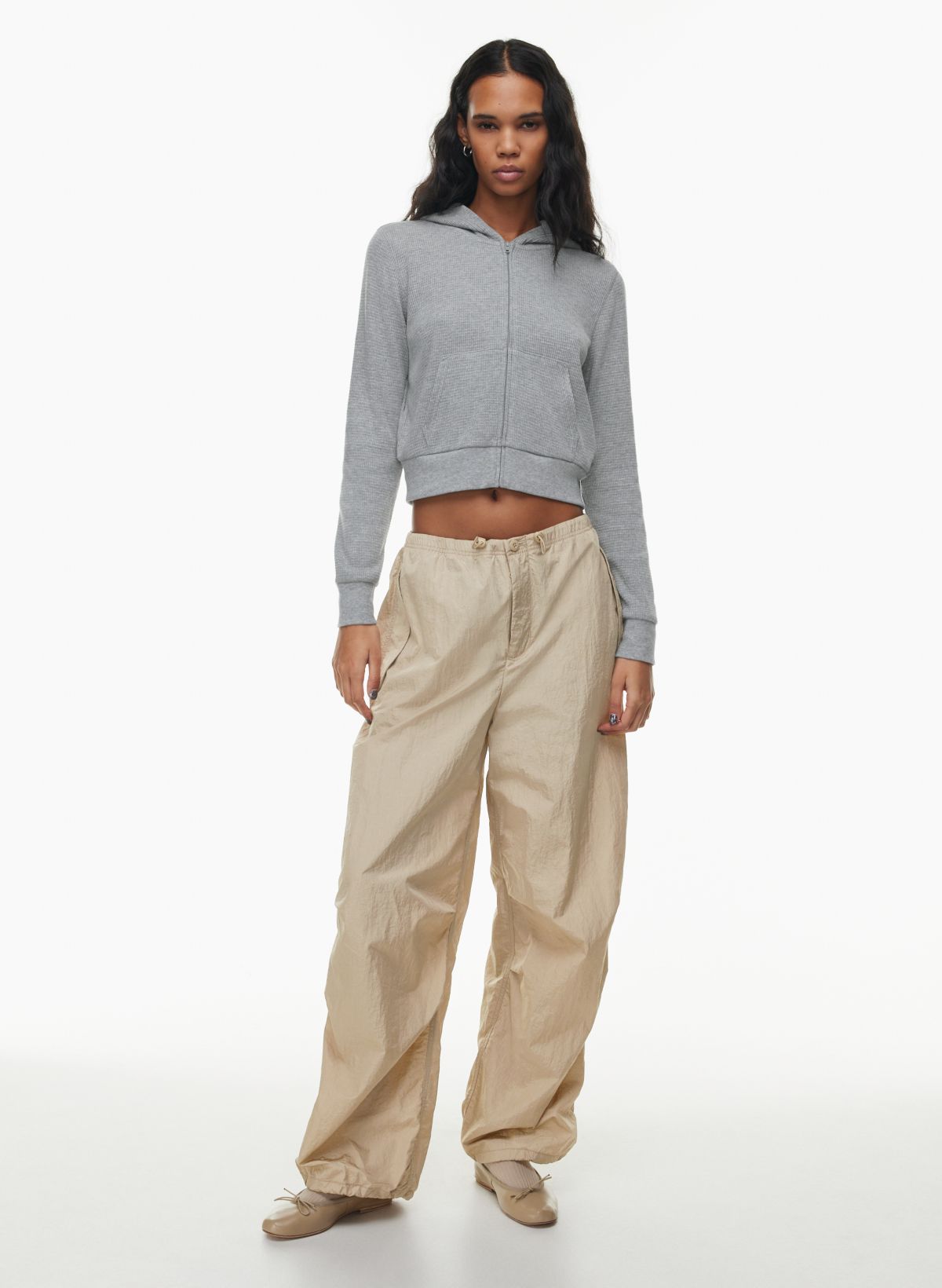 adidas Crop Full-Zip Loungewear Hoodie - Grey, Women's Lifestyle