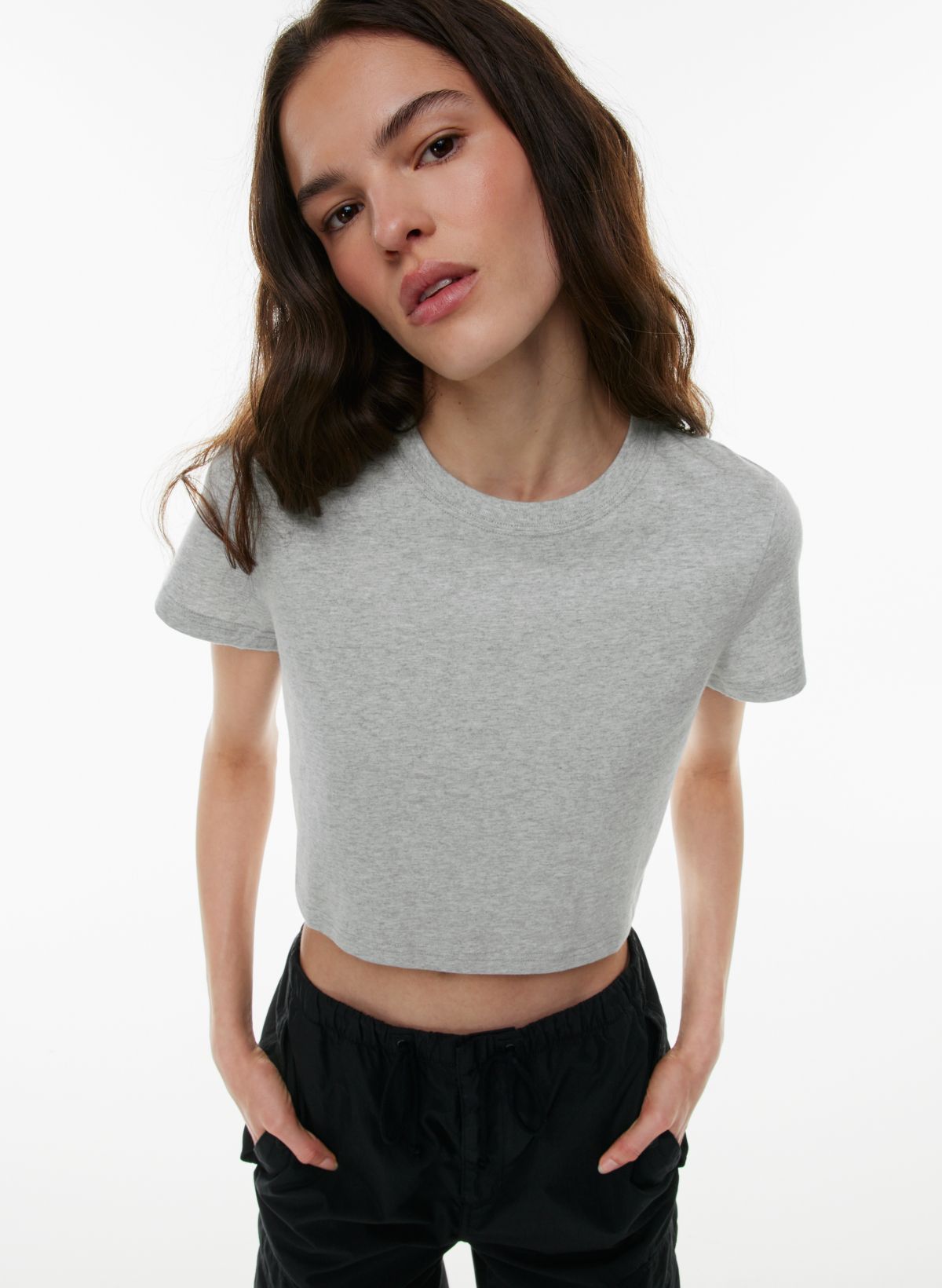 Aritzia TNA Women's Cropped T-Shirt in Gray Size 2XS Crew Neck