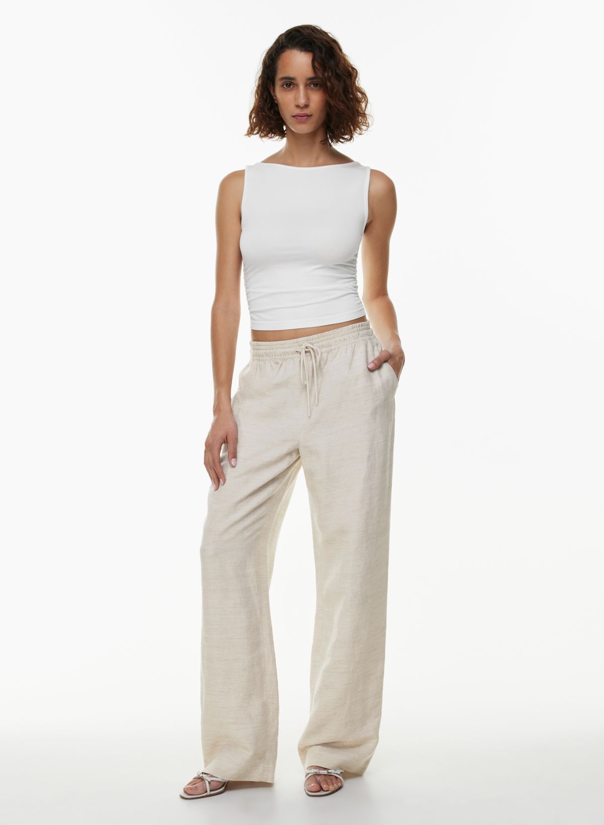 A New Day Women's Regular Fit Mid-Rise Linen Cropped Pants (XL