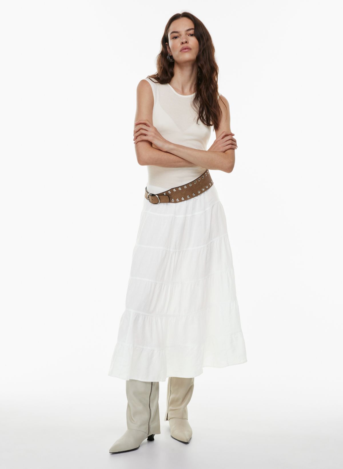 White linen outlet maxi long skirt