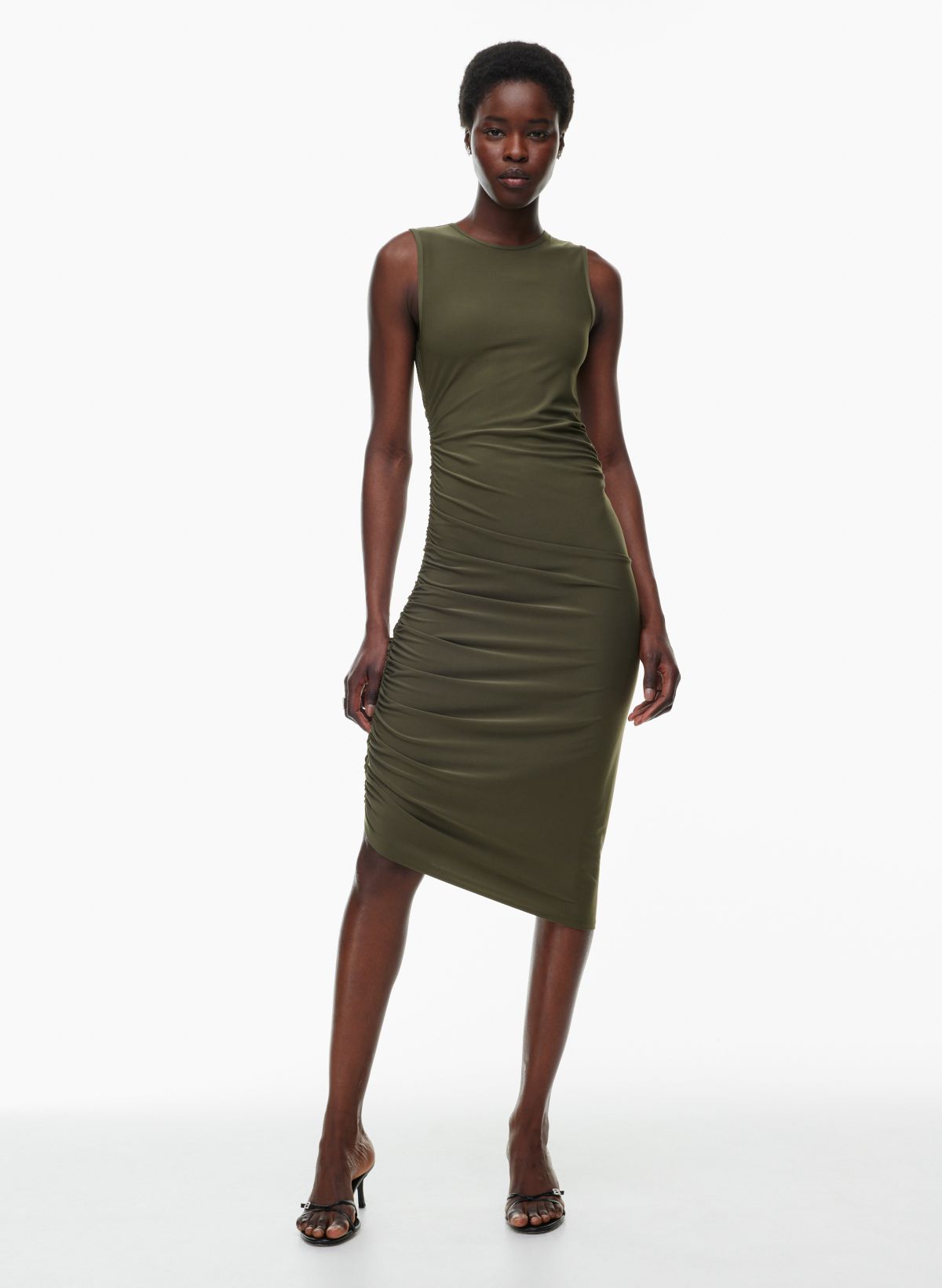 Move Your Body Olive Green Ribbed Bodycon Midi Dress