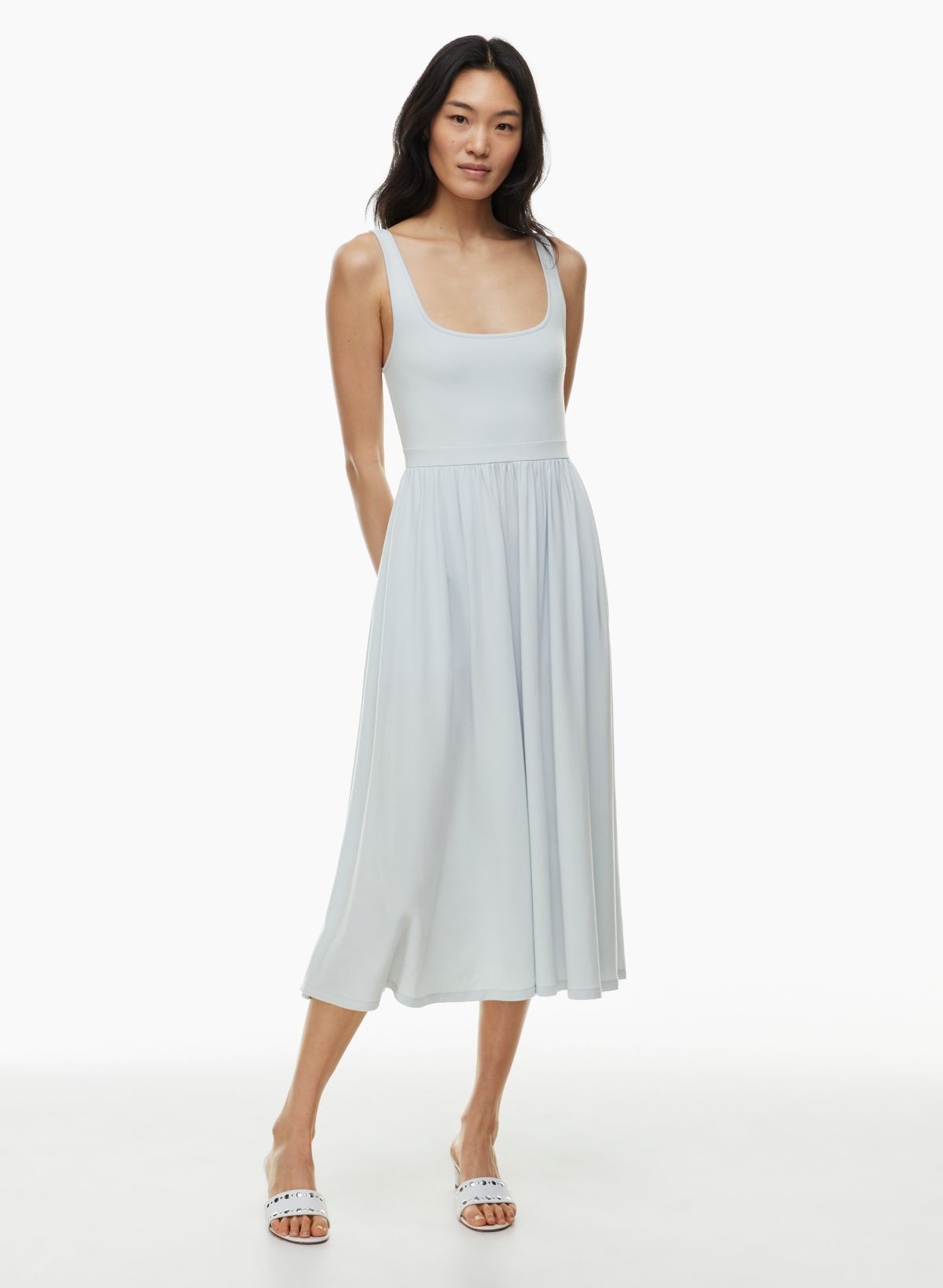 Essentials Women's Relaxed Fit Half-Sleeve Waisted Midi A-Line Dress