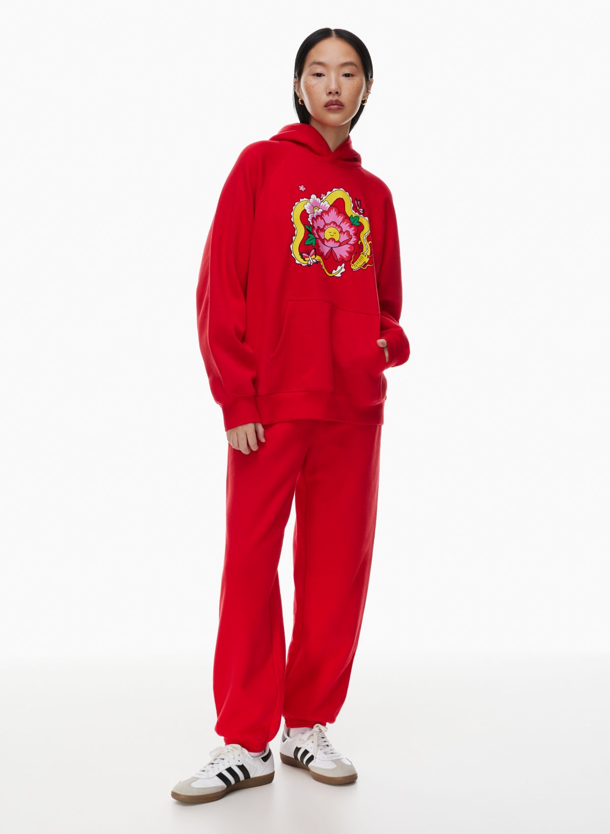 Red Oversized Sweat Hoodie Straight Leg Sweatpant Set