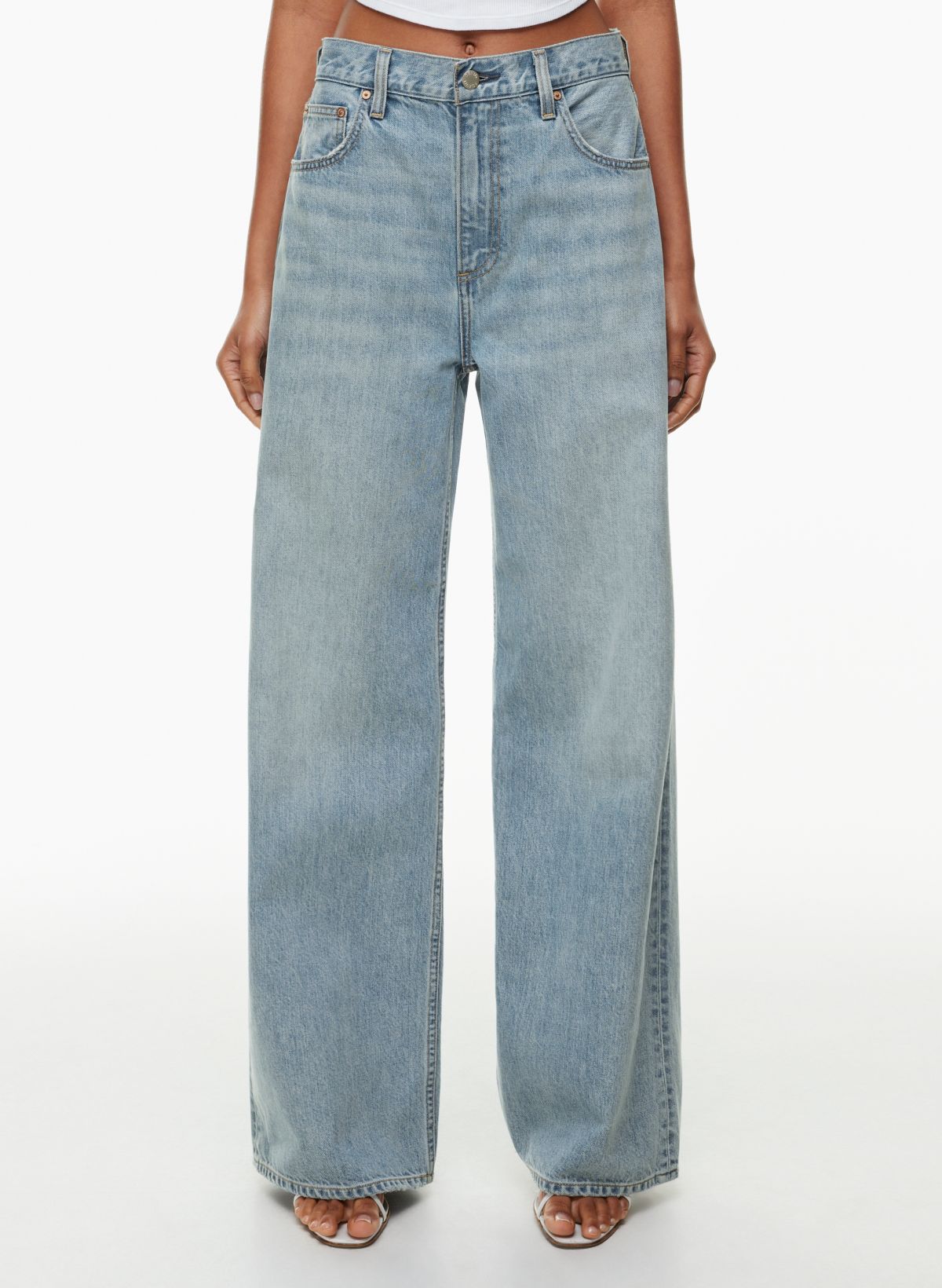 DTT 90's high rise wide leg jeans in light wash blue