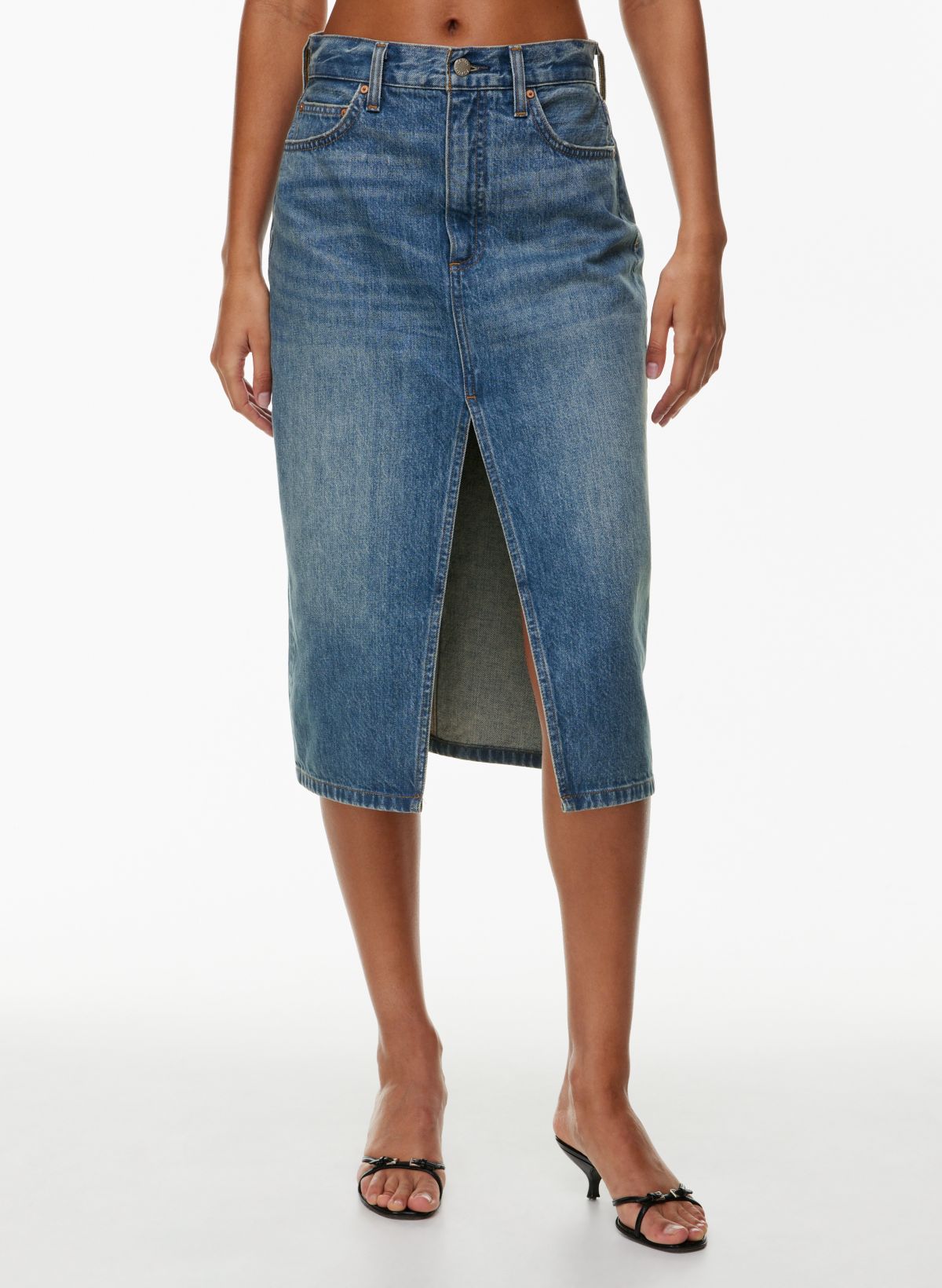 Classic Women's Tall Denim Skirt in Washed Indigo Blue