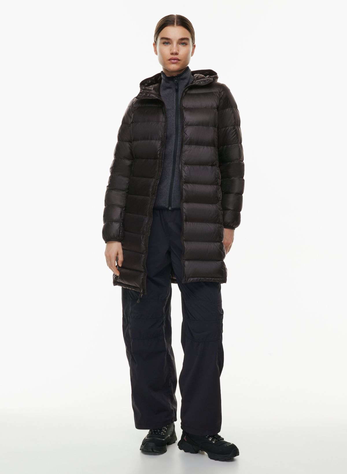 Long Puffer Vest. Hooded, Long Fit and Packable Bag. Warm, Light