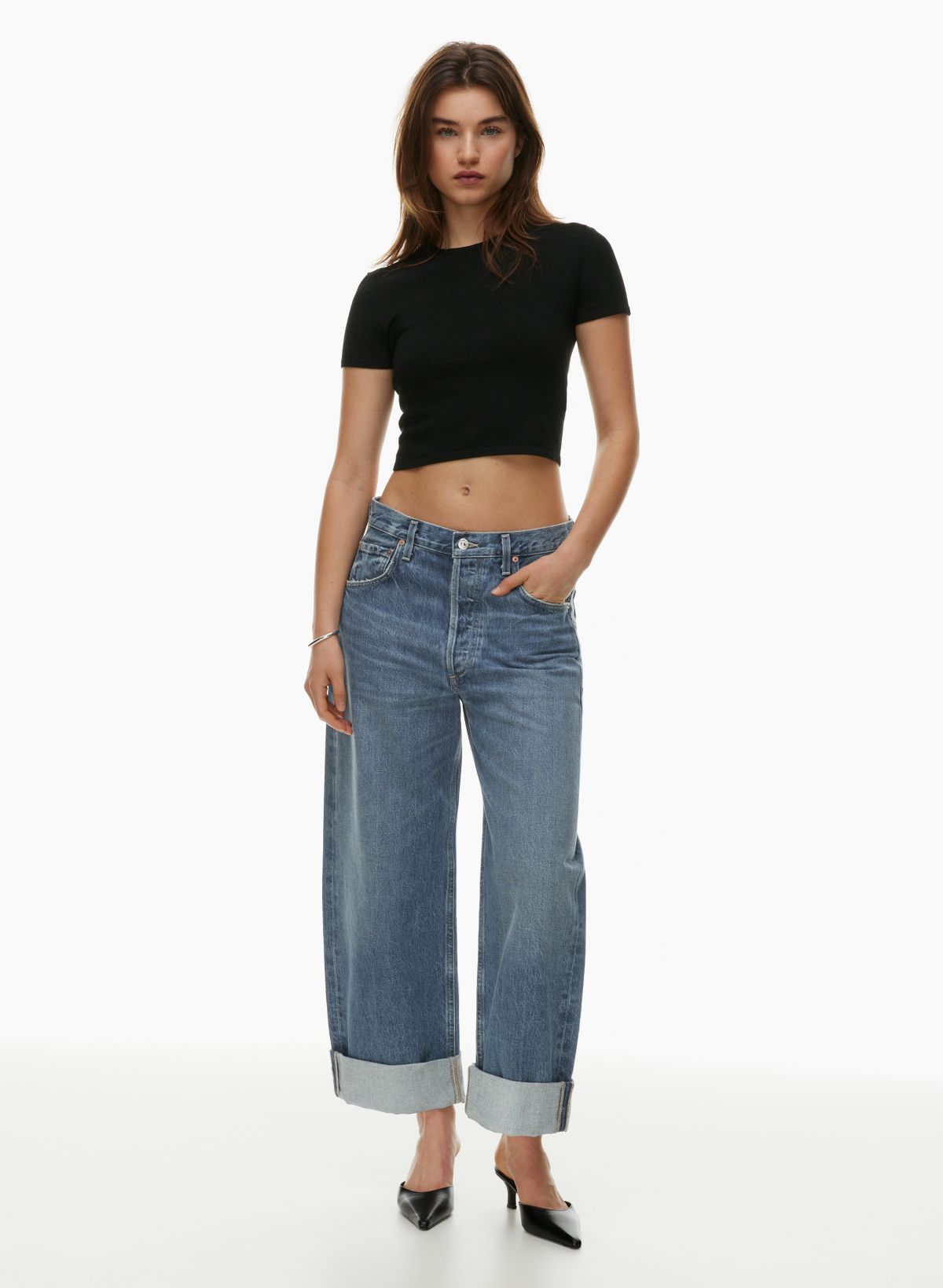 High-Rise Wide-Cuffed Jeans