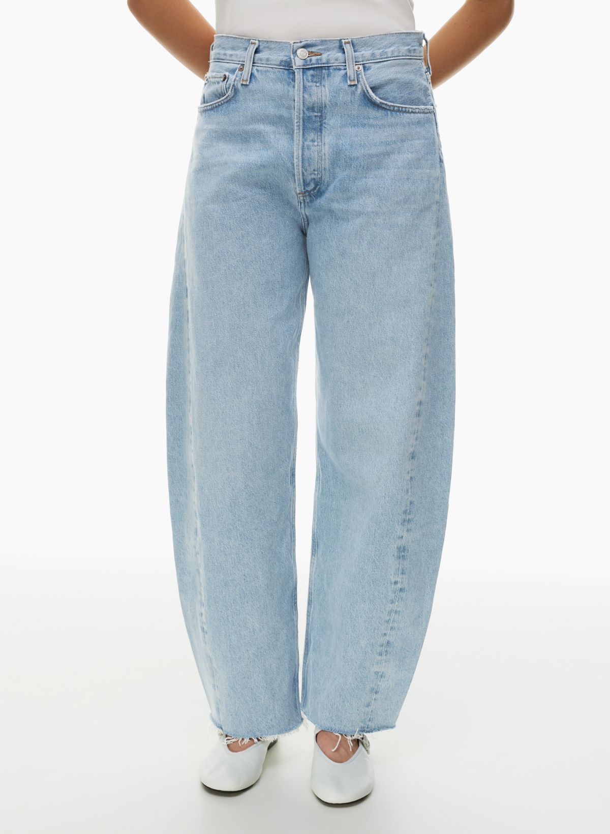 Emman Jeans - High Waisted Cotton Wide Leg Denim Jeans in Washed