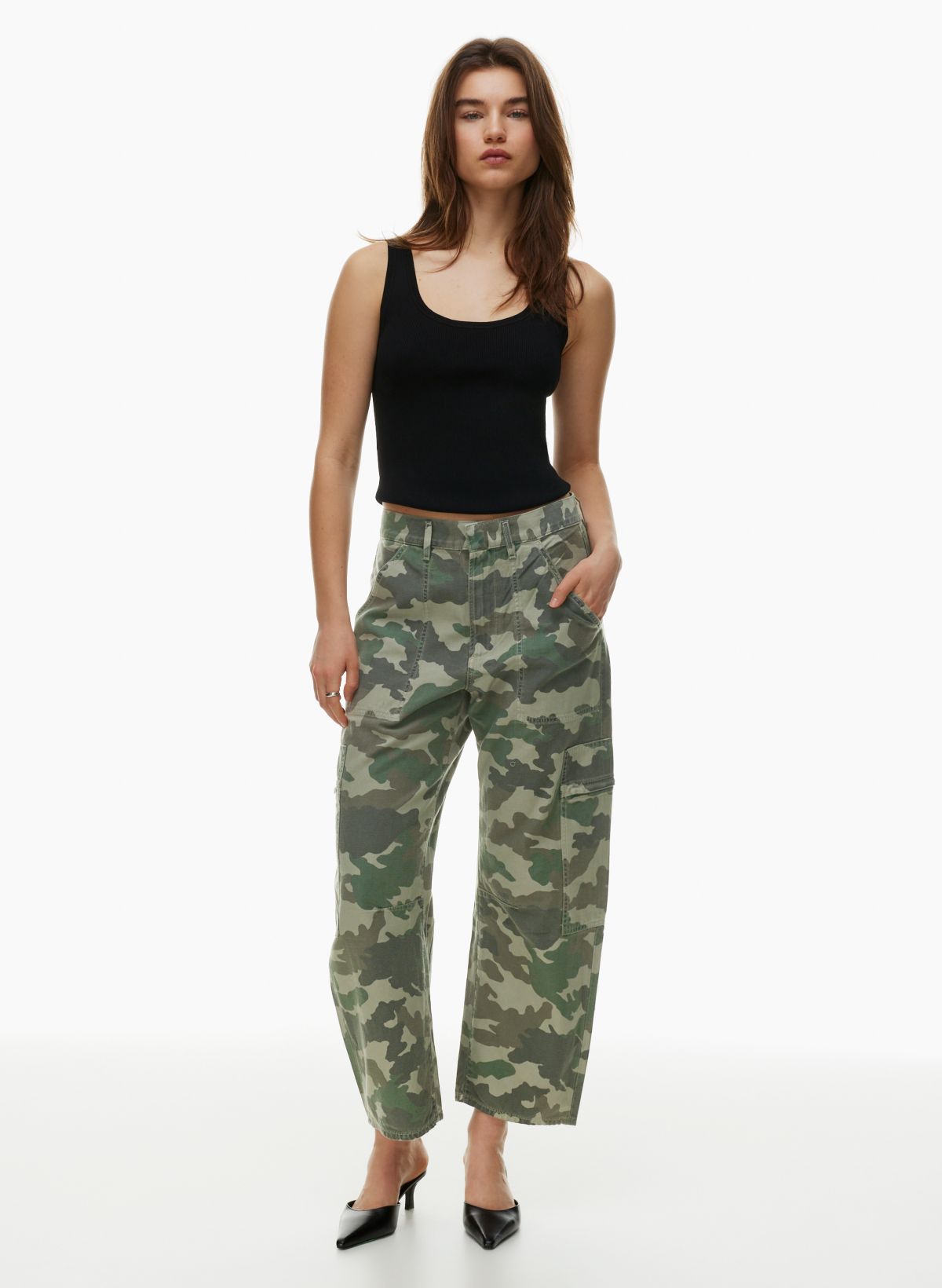 Mid Rise Pink Camo Twill Cargo Jeans