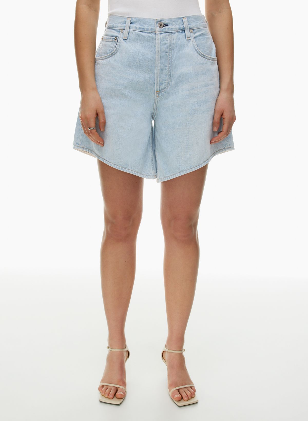 High-Rise Cuffed Denim Shorts in Light Indigo