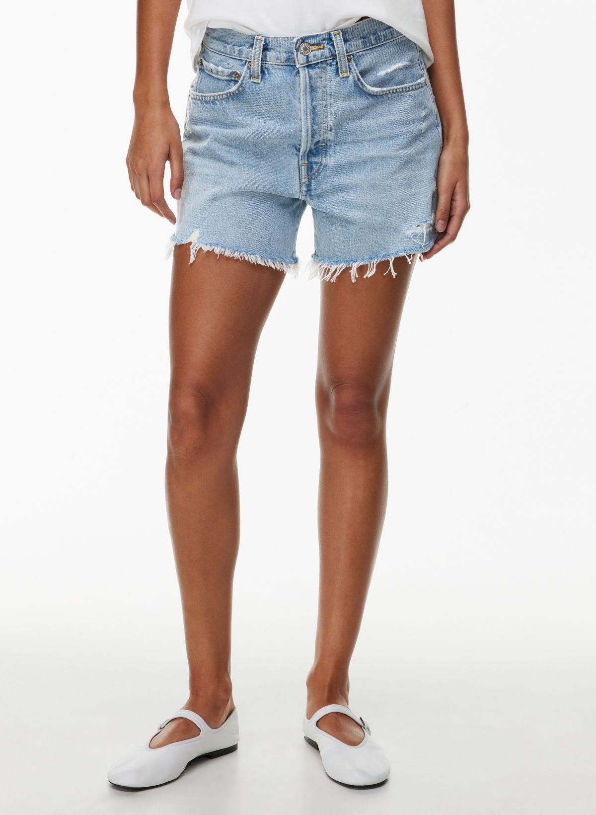 Seriously Stretchy Low-Rise Denim Midi Shorts