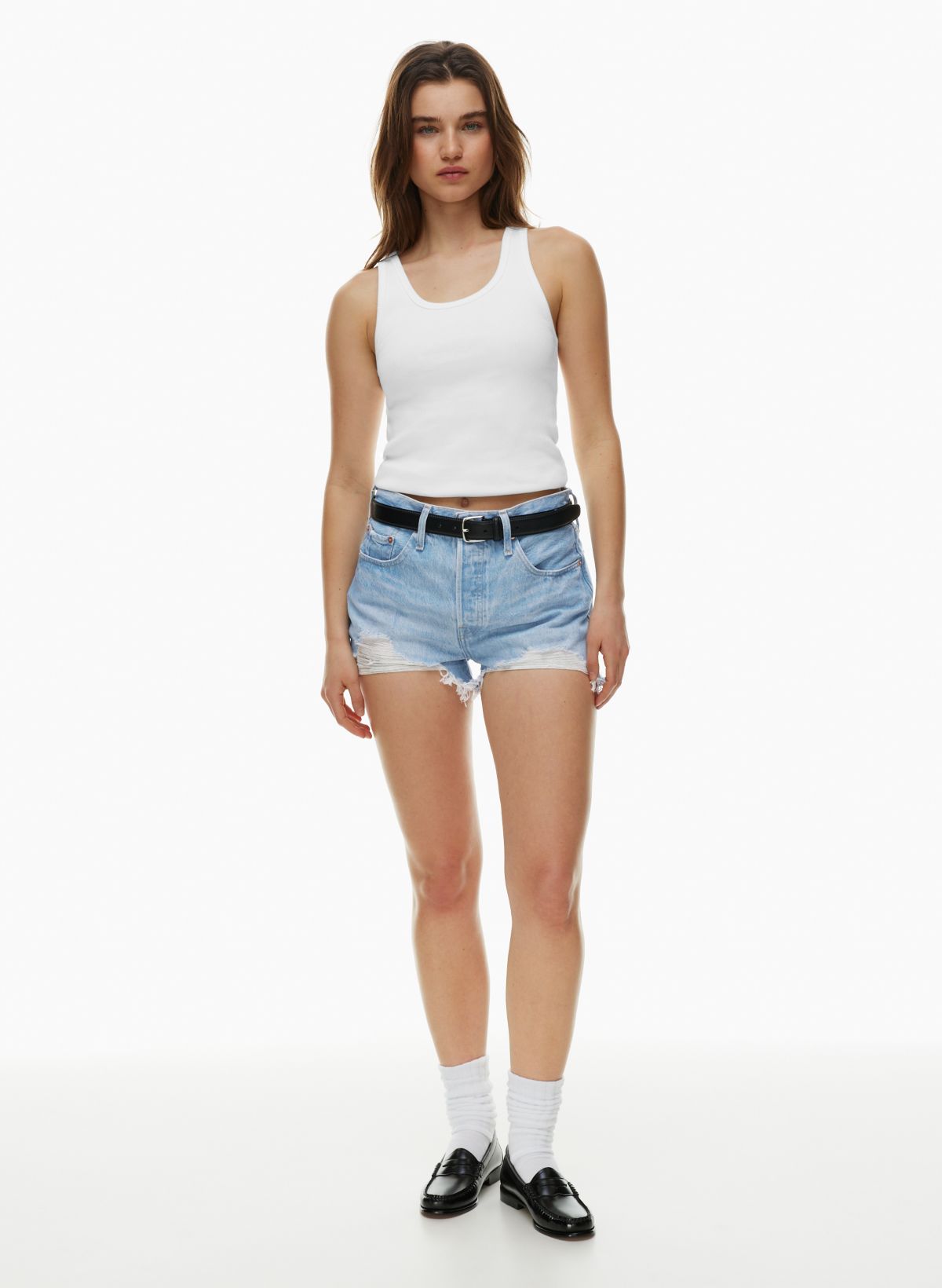 Levi's® 501 Button Fly Mid Thigh Distressed Denim Shorts