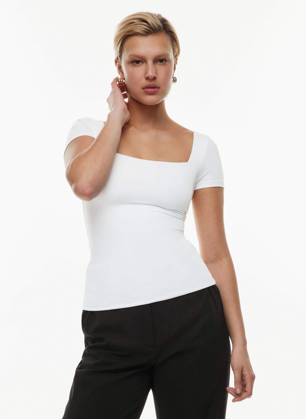 Body Contour Square Neck Short Sleeve Bodysuit - White