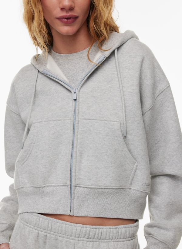 Women's Hoodie Drawstring Hood Thin Fleece Lined Jacket with Pocket Front  Zipper M Light Grey