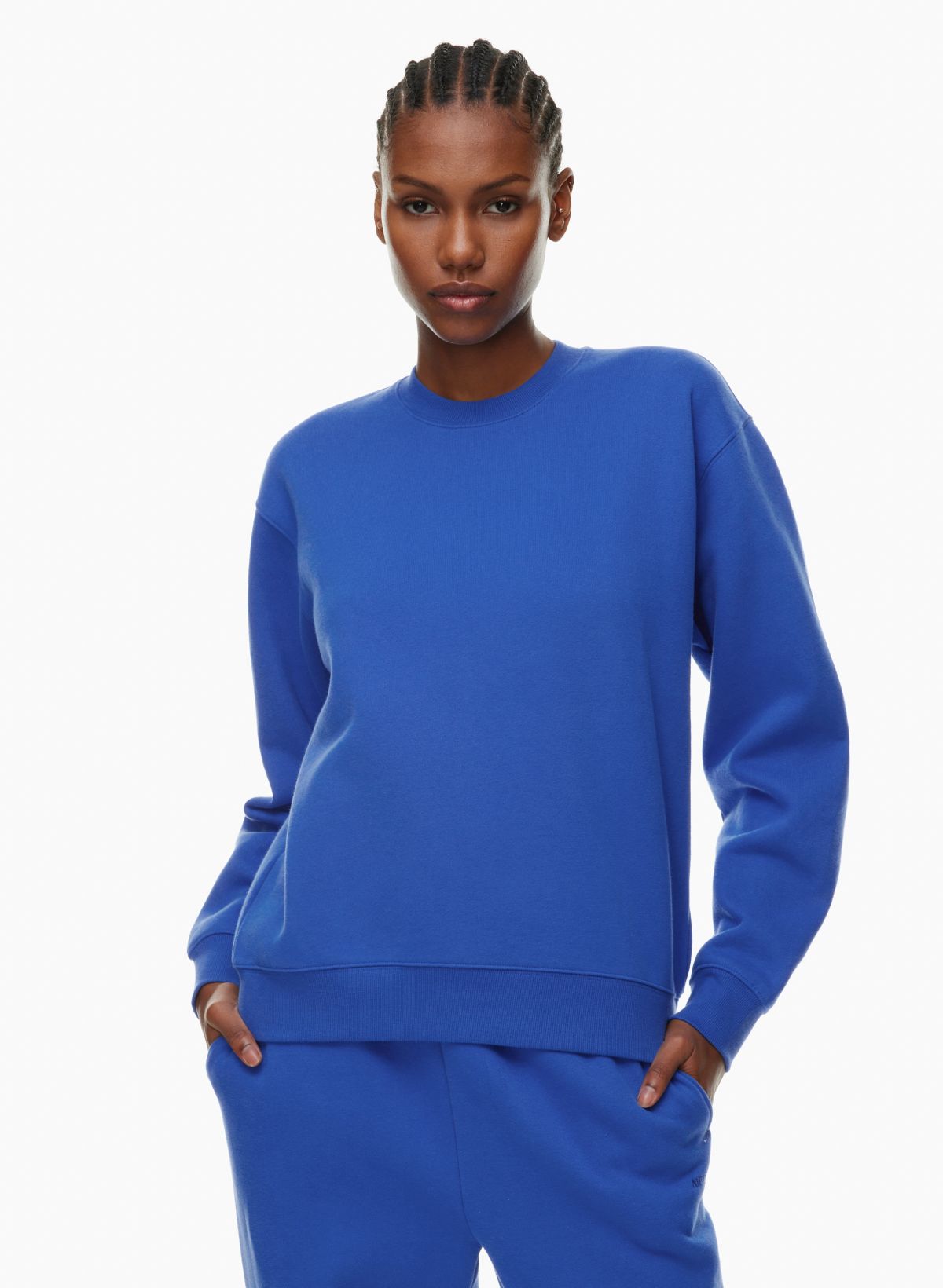 Aritzia TNA Cozy fleece boyfriend crew sweatshirt Cobalt Blue