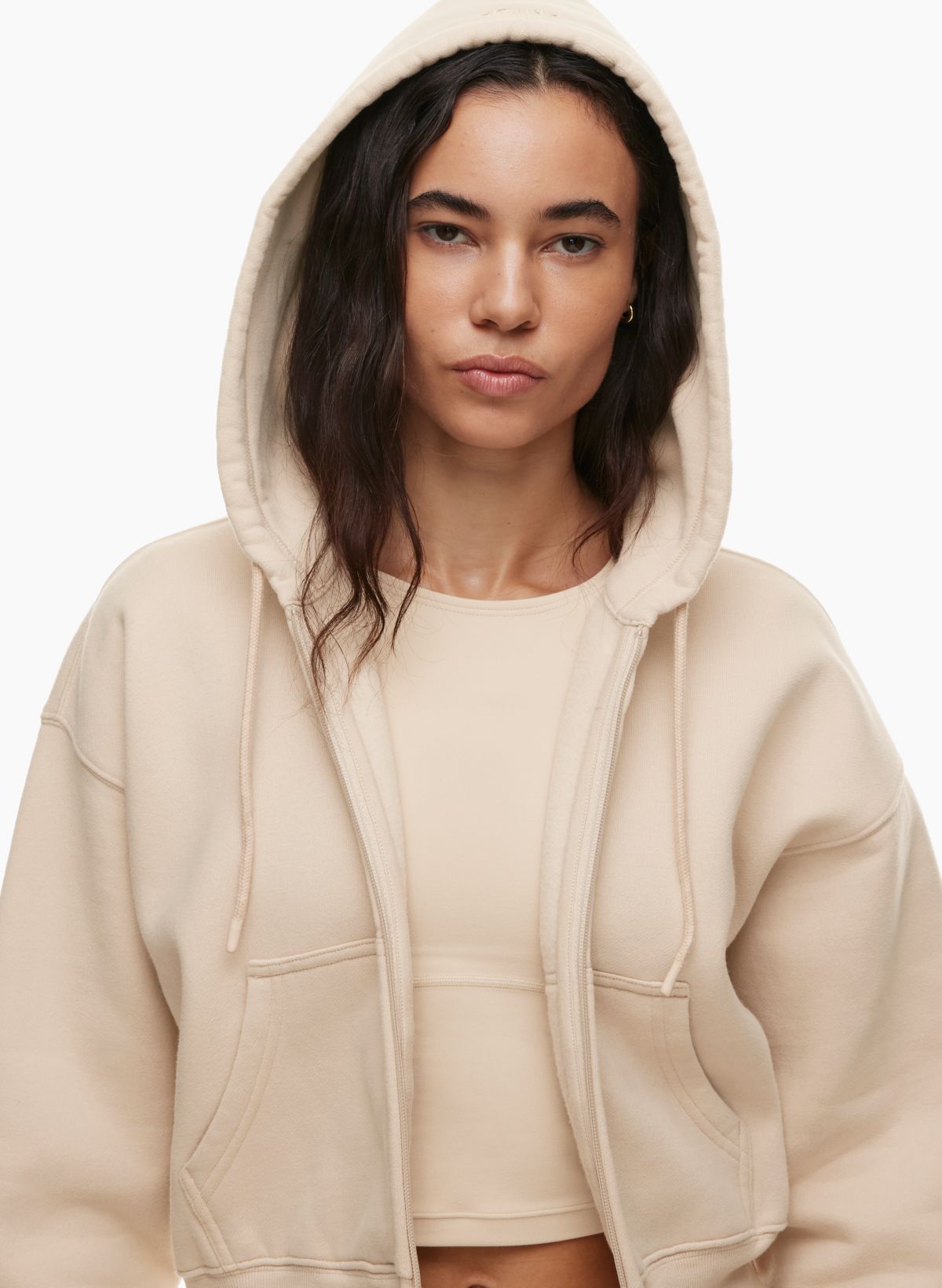 Beige zip up online hoodie