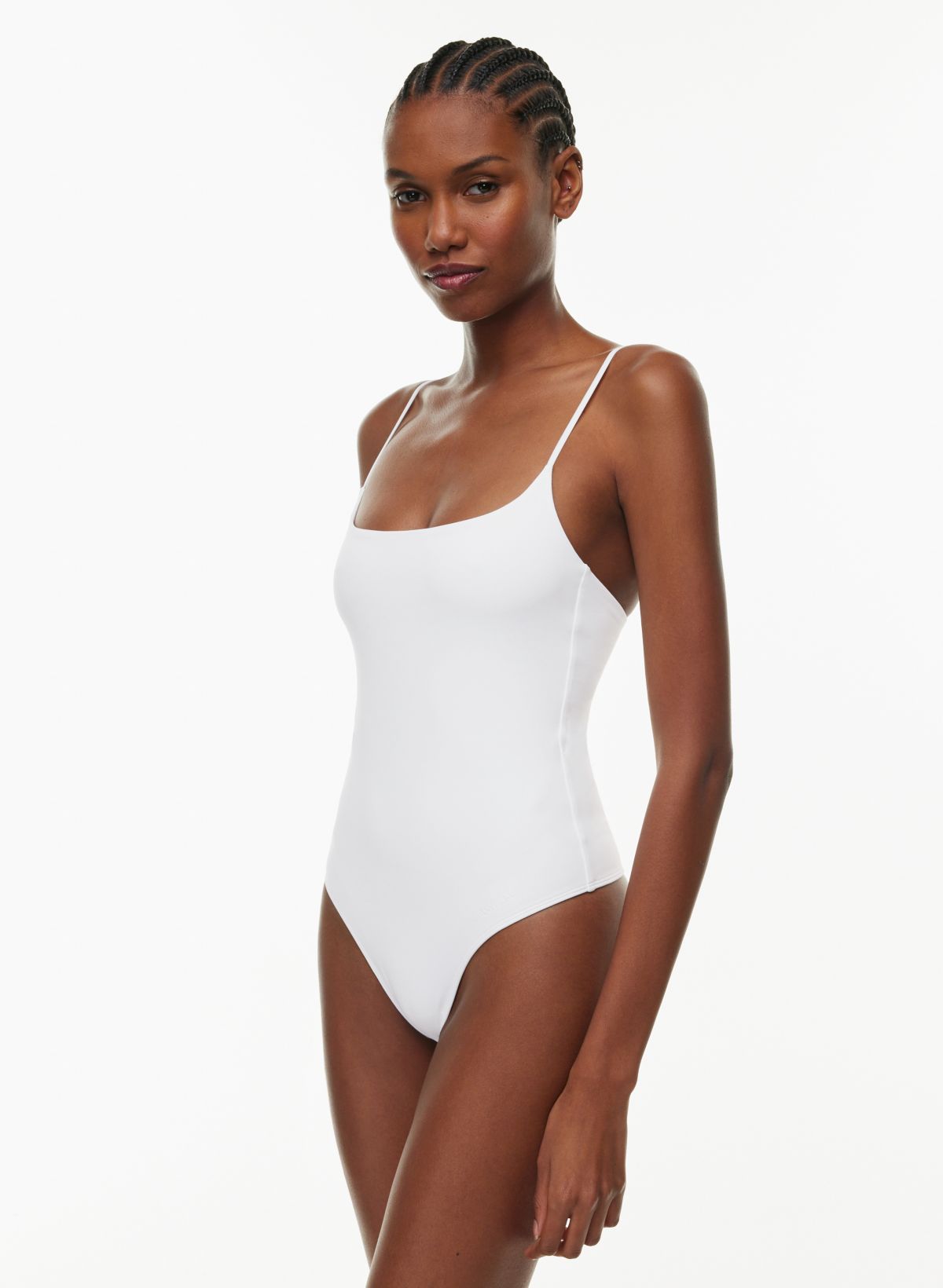 Love & Other Things ultra high leg ribbed bodysuit in white