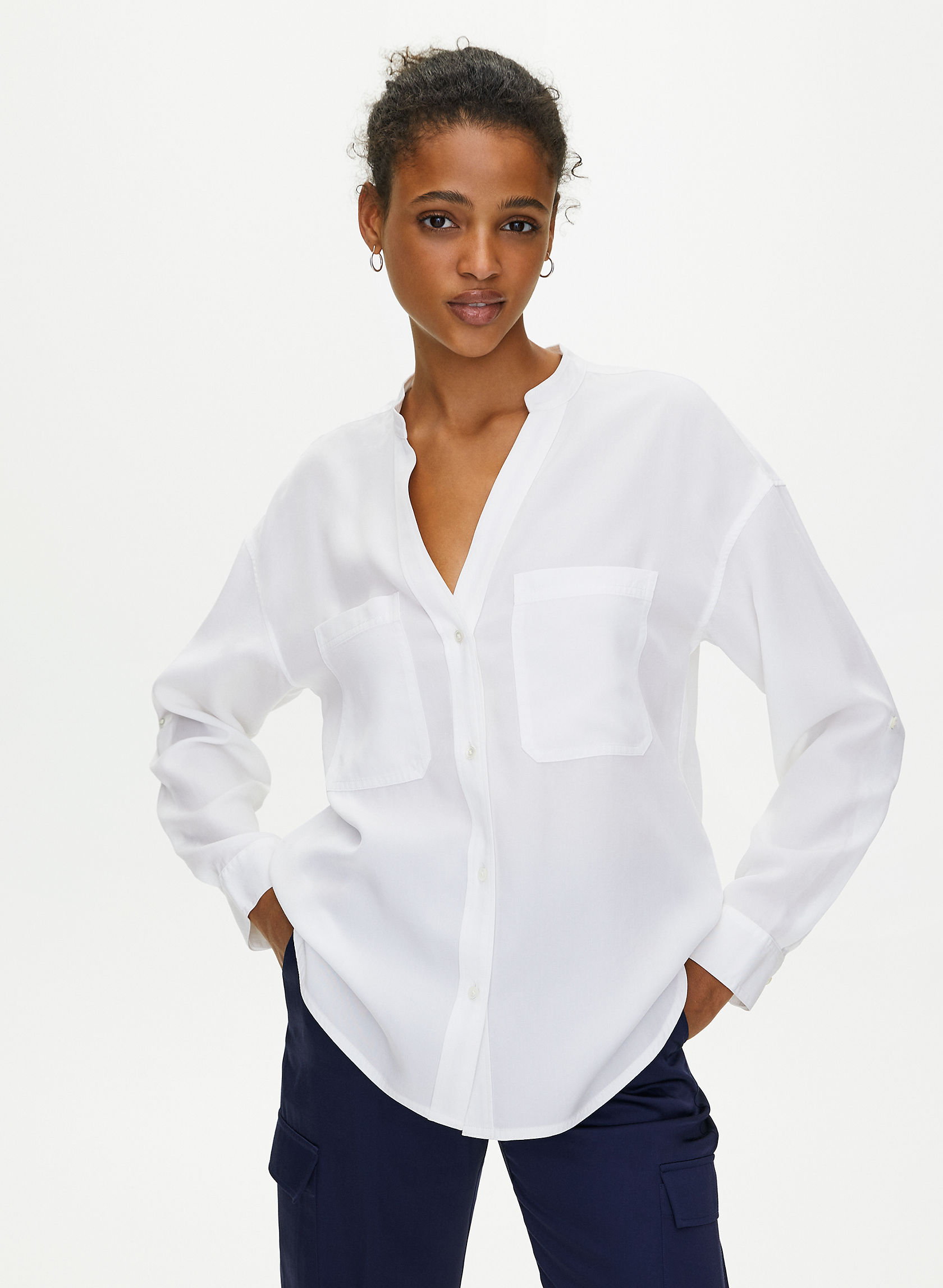 The Group by Babaton COLLARLESS UTILITY BUTTON-UP | Aritzia US